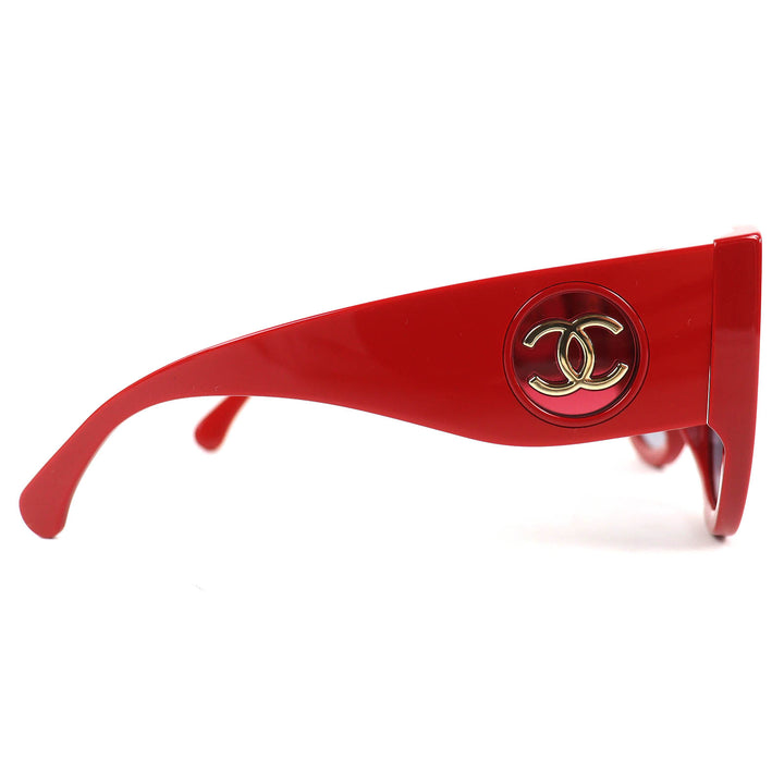 Excellent CHANEL Butterfly Shape Sunglasses COCO Mark Red Women 5550-A