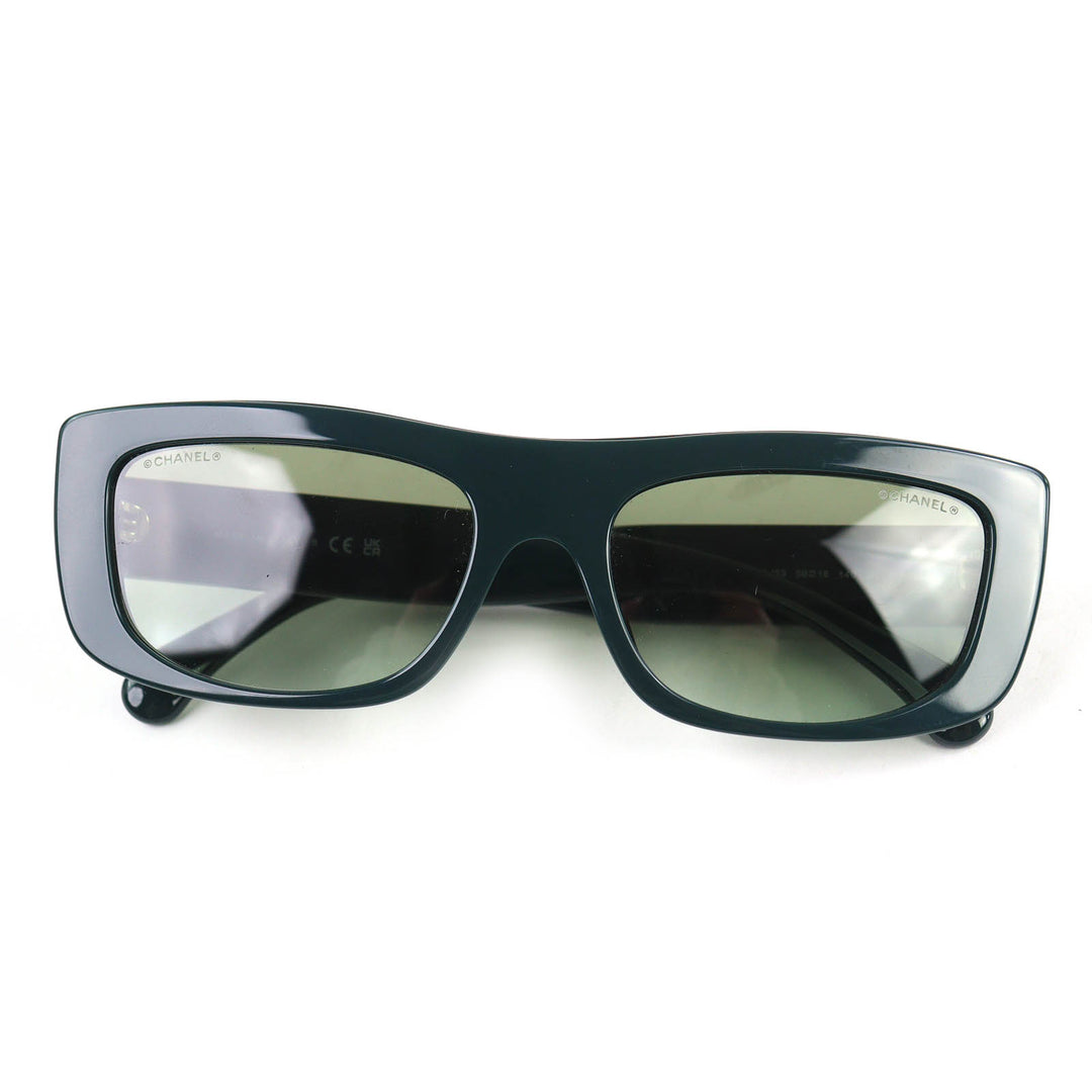 Excellent CHANEL sunglasses Rectangle Shape Sunglasses logo green 5559-A