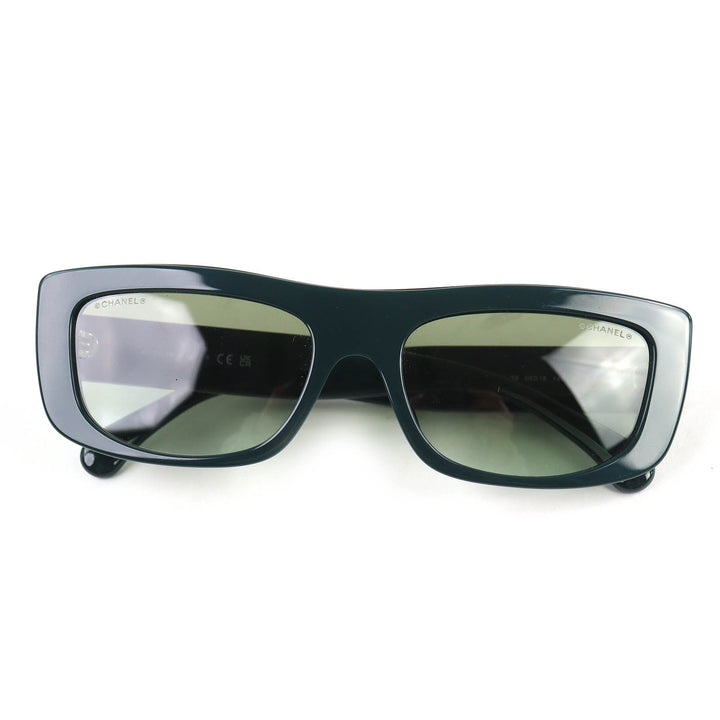 Excellent CHANEL sunglasses Rectangle Shape Sunglasses logo green 5559-A