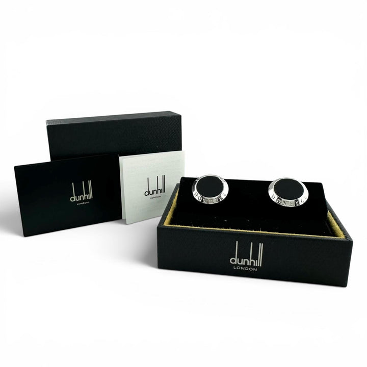 Excellent Dunhill Cufflinks cufflinks AD COIN SV925 x Onyx black mens JSB8201H