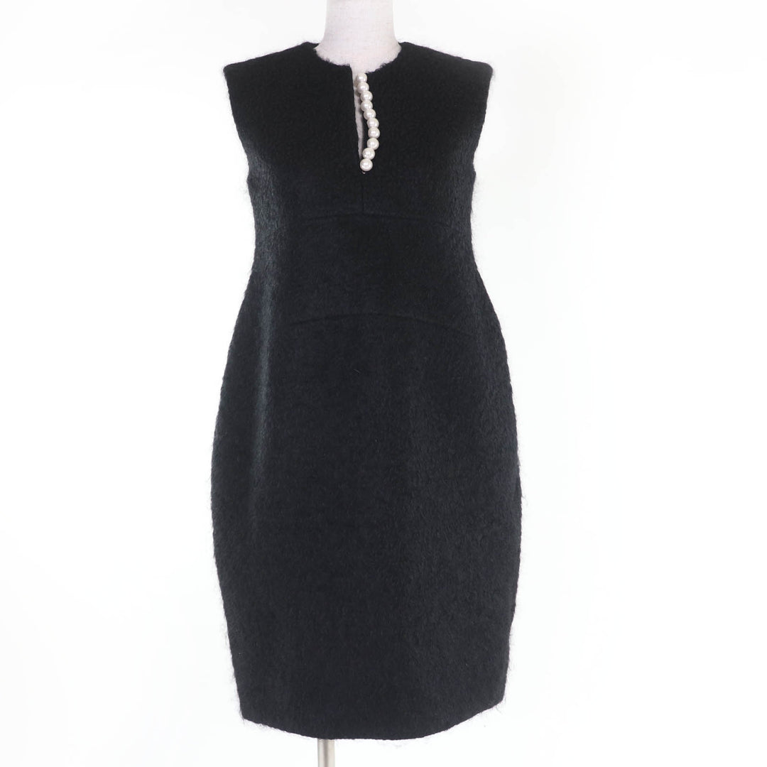 Excellent YOKO CHAN one piece Faux pearl sleeveless black wool 38 YCD-319-552
