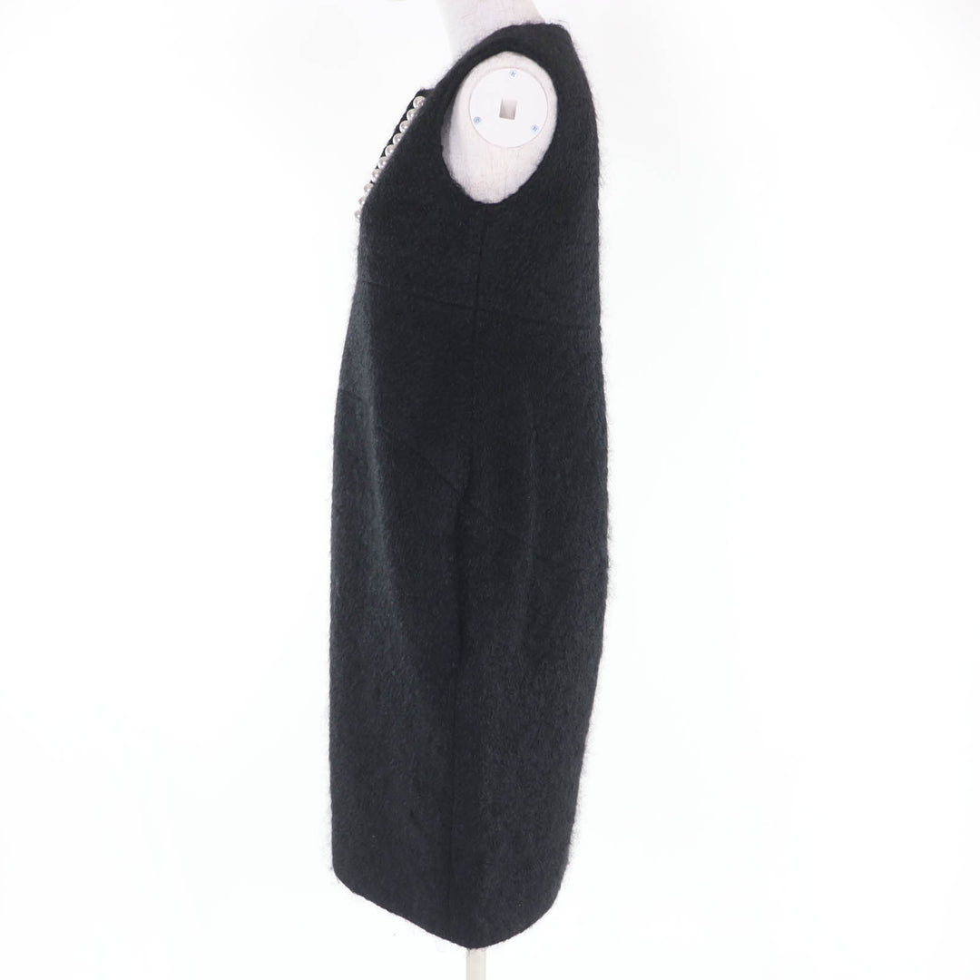 Excellent YOKO CHAN one piece Faux pearl sleeveless black wool 38 YCD-319-552