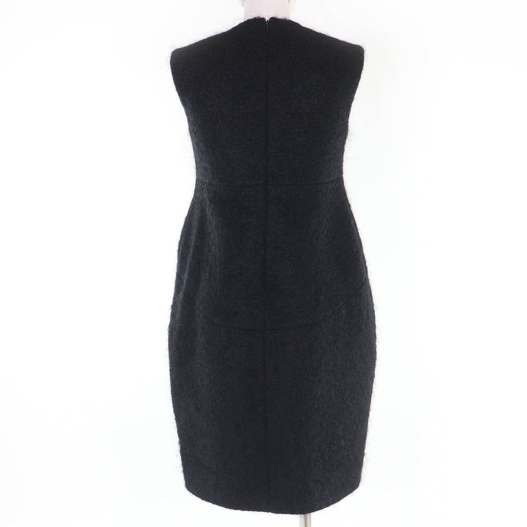 Excellent YOKO CHAN one piece Faux pearl sleeveless black wool 38 YCD-319-552