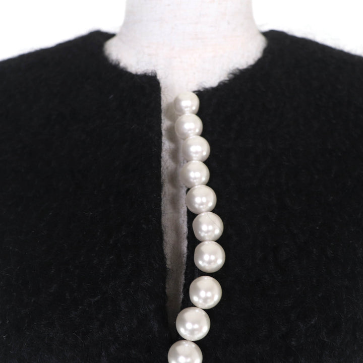 Excellent YOKO CHAN one piece Faux pearl sleeveless black wool 38 YCD-319-552