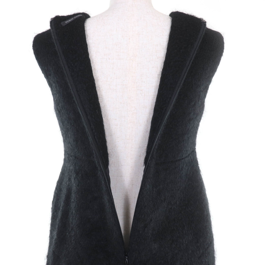 Excellent YOKO CHAN one piece Faux pearl sleeveless black wool 38 YCD-319-552
