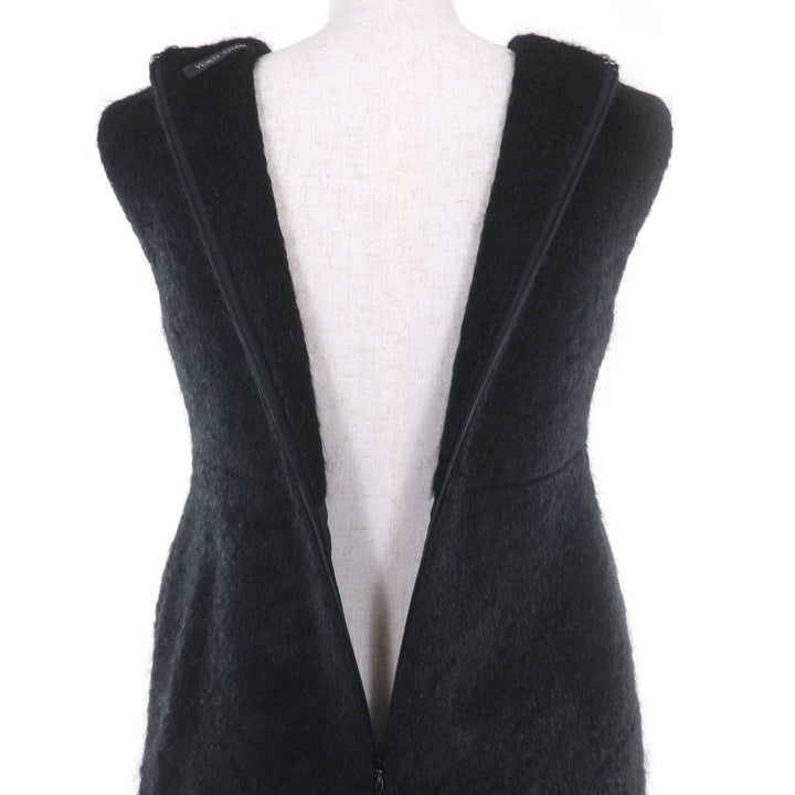 Excellent YOKO CHAN one piece Faux pearl sleeveless black wool 38 YCD-319-552