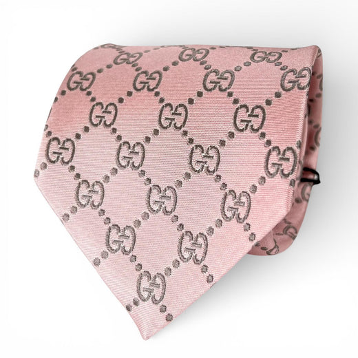 Excellent GUCCI tie GG monogram pattern pink silk mens 499695