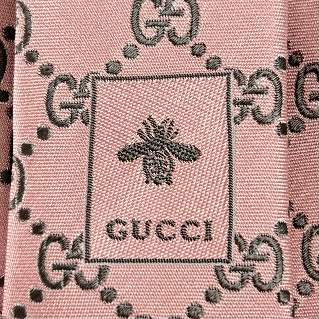 Excellent GUCCI tie GG monogram pattern pink silk mens 499695