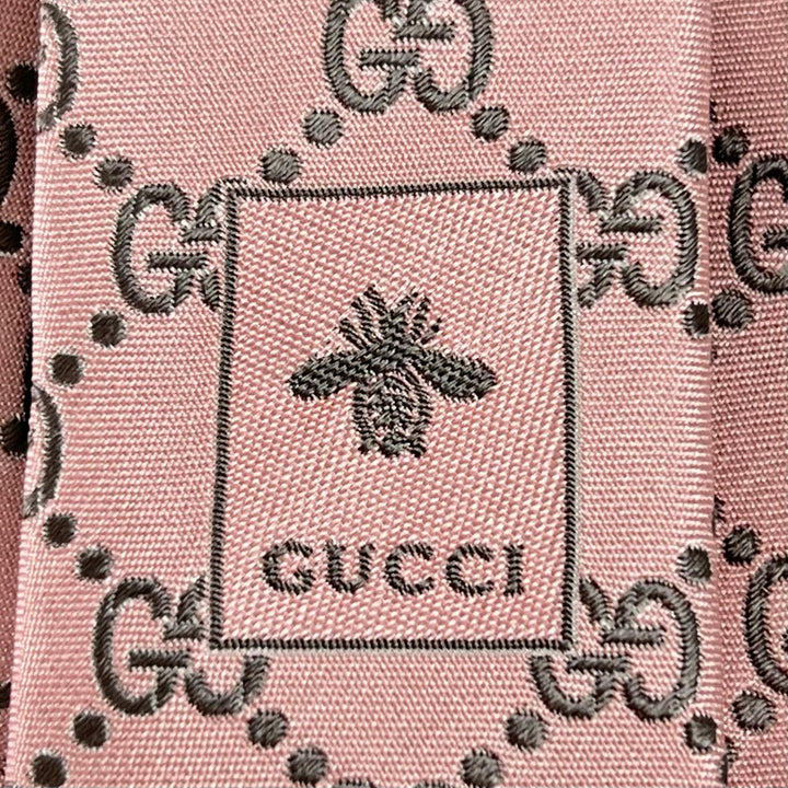 Excellent GUCCI tie GG monogram pattern pink silk mens 499695