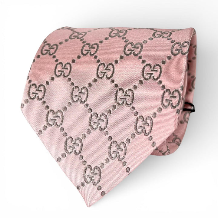 Excellent GUCCI tie GG monogram pattern pink silk mens 499695