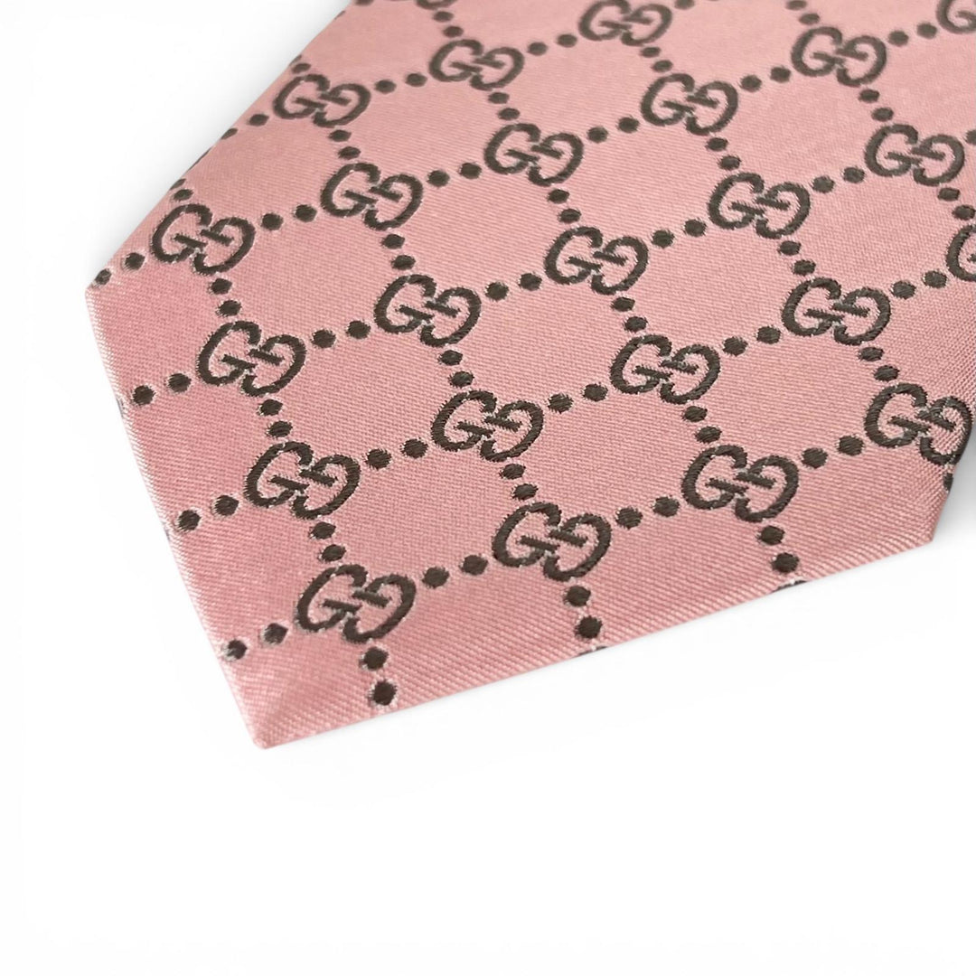 Excellent GUCCI tie GG monogram pattern pink silk mens 499695