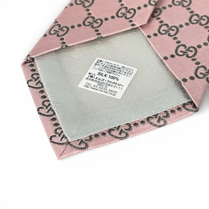Excellent GUCCI tie GG monogram pattern pink silk mens 499695