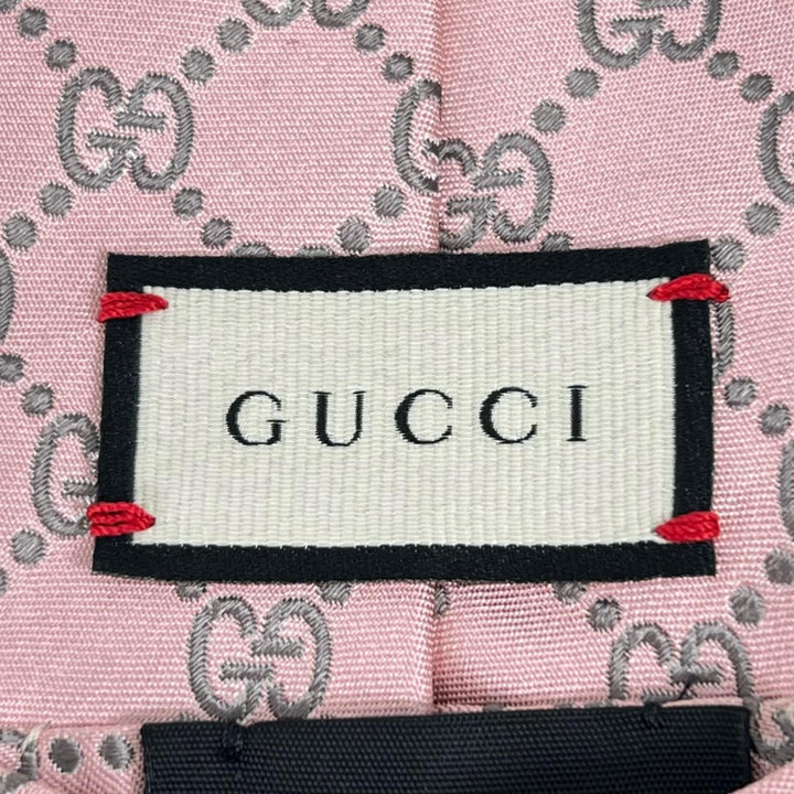 Excellent GUCCI tie GG monogram pattern pink silk mens 499695