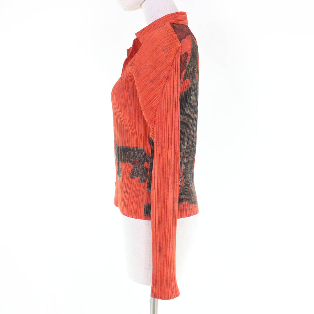 Excellent PLEATS PLEASE T-shirt Tiger Cat cardigan Orange Women 4 PP83-JK724