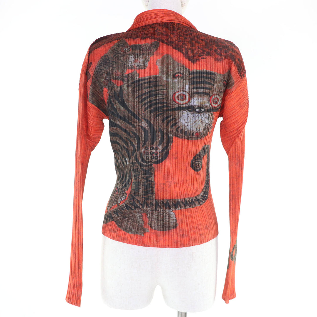 Excellent PLEATS PLEASE T-shirt Tiger Cat cardigan Orange Women 4 PP83-JK724