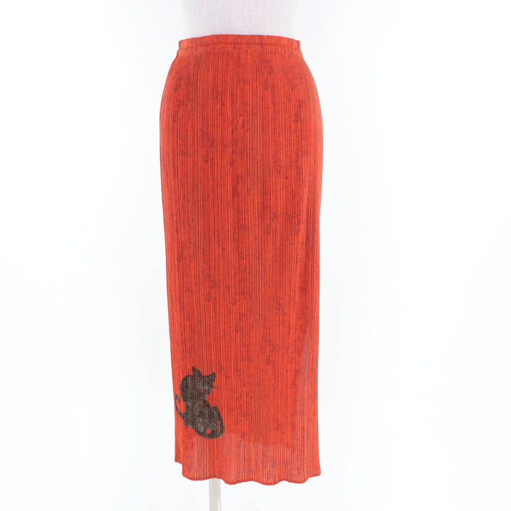 Excellent PLEATS PLEASE Long skirt Tiger Cat Orange Women 4 PP83-JG713