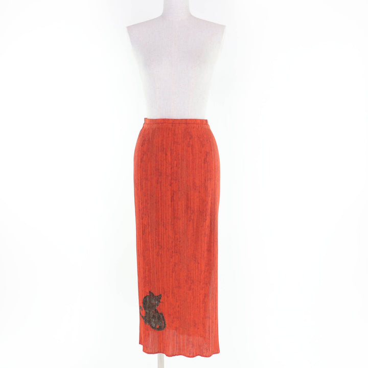 Excellent PLEATS PLEASE Long skirt Tiger Cat Orange Women 4 PP83-JG713
