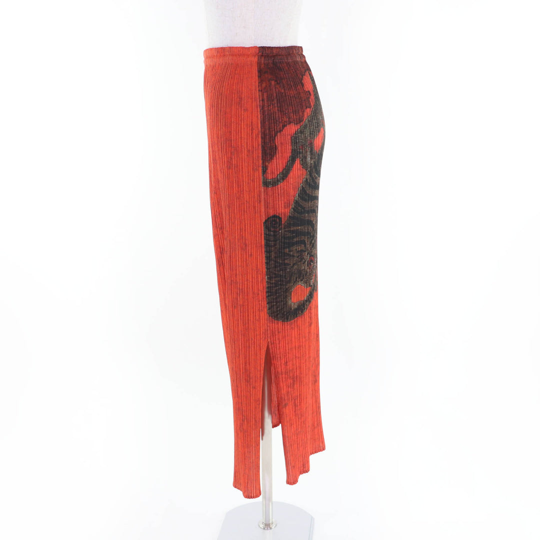 Excellent PLEATS PLEASE Long skirt Tiger Cat Orange Women 4 PP83-JG713