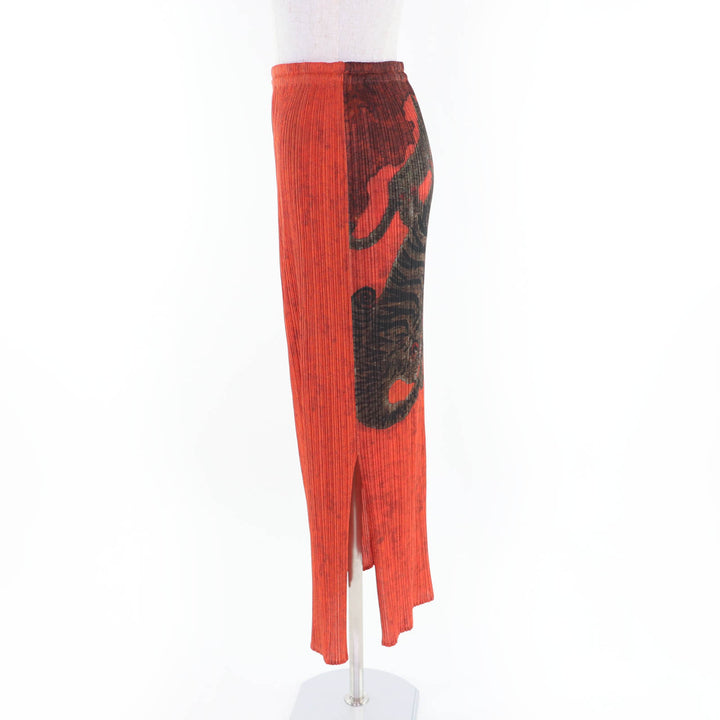 Excellent PLEATS PLEASE Long skirt Tiger Cat Orange Women 4 PP83-JG713