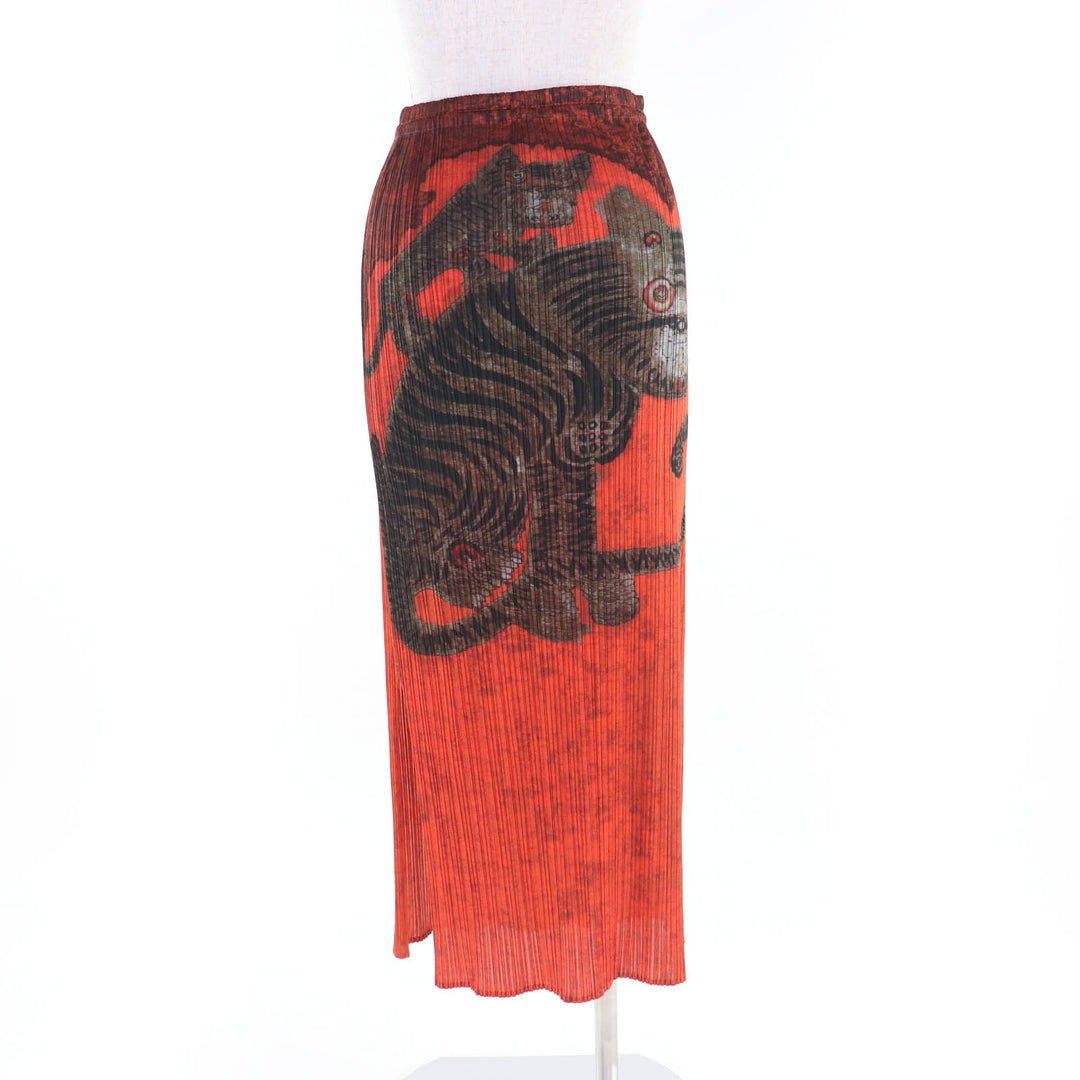 Excellent PLEATS PLEASE Long skirt Tiger Cat Orange Women 4 PP83-JG713