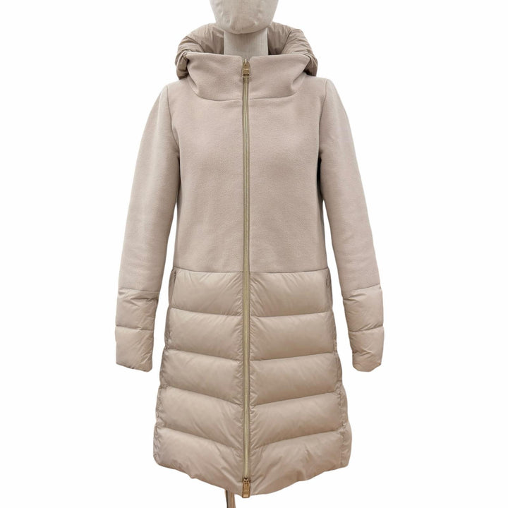 Great Herno down coat Switching design with logo beige wool Women 40 PI0848D