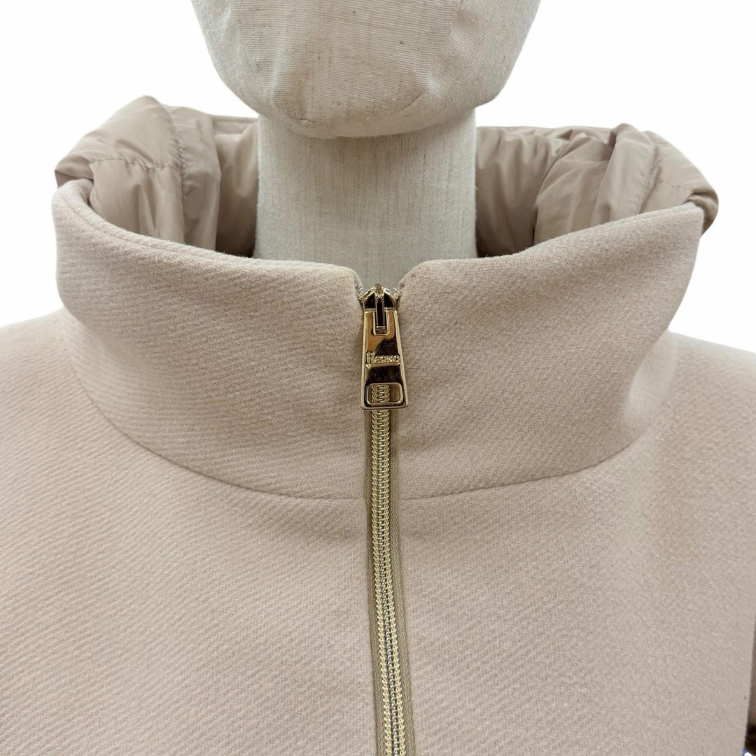 Great Herno down coat Switching design with logo beige wool Women 40 PI0848D