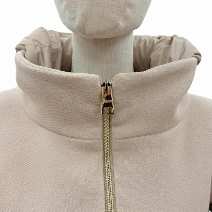 Great Herno down coat Switching design with logo beige wool Women 40 PI0848D