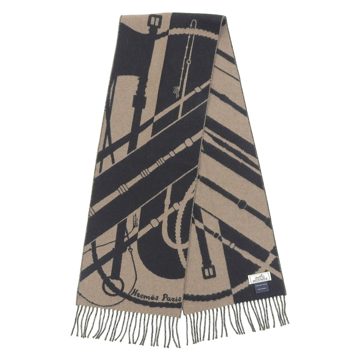Excellent HERMES Scarf Click crack With fringe Brown cashmere Women