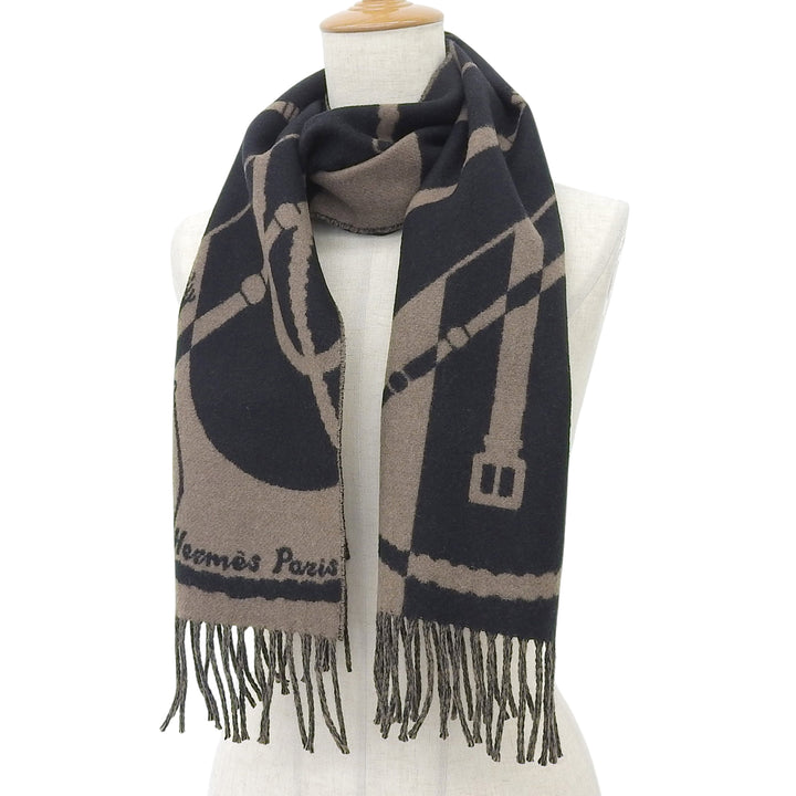 Excellent HERMES Scarf Click crack With fringe Brown cashmere Women