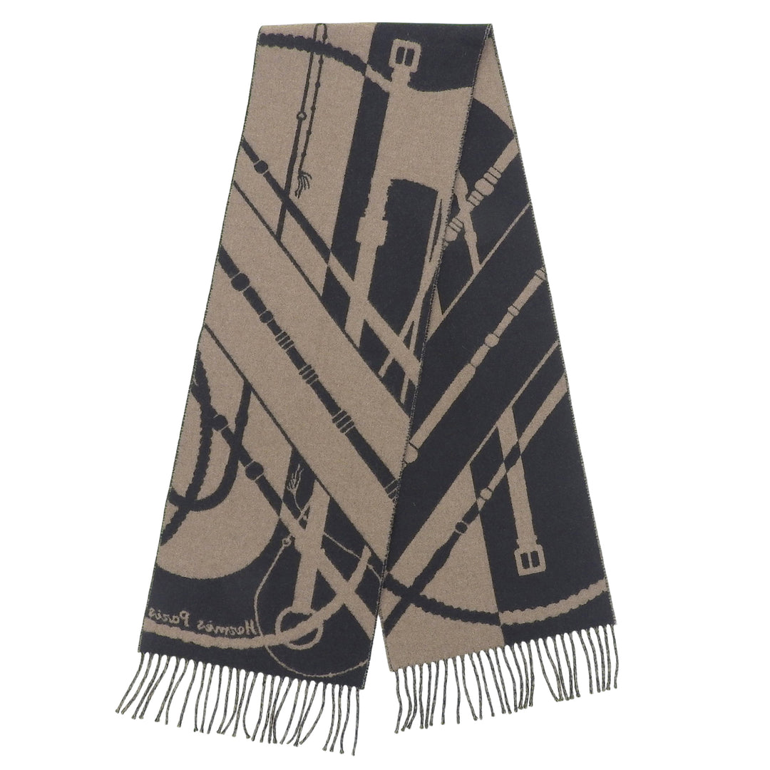 Excellent HERMES Scarf Click crack With fringe Brown cashmere Women
