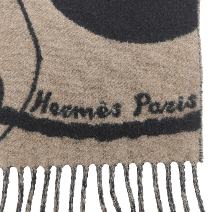 Excellent HERMES Scarf Click crack With fringe Brown cashmere Women