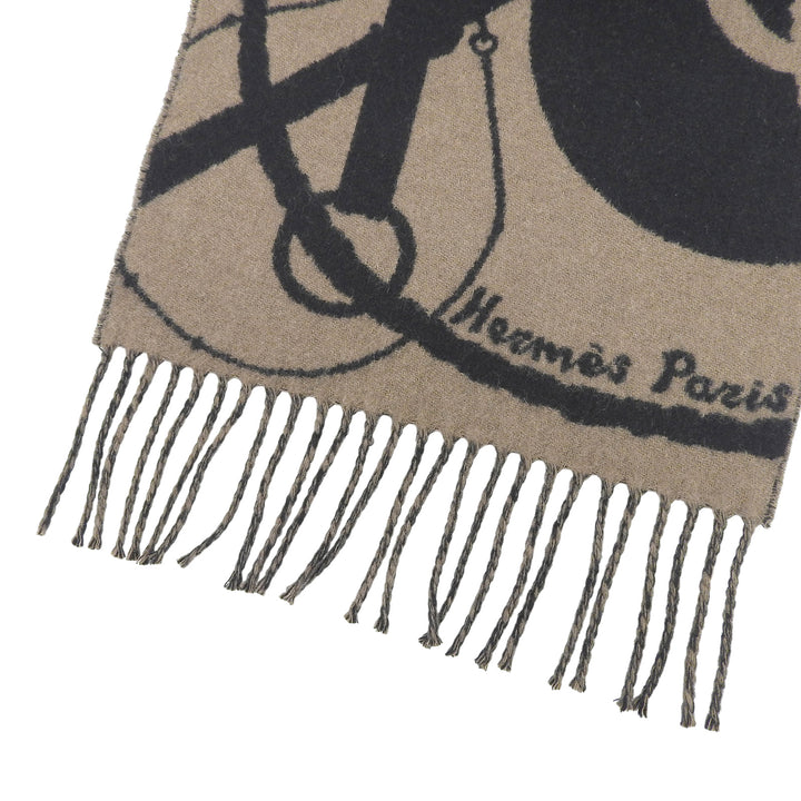 Excellent HERMES Scarf Click crack With fringe Brown cashmere Women