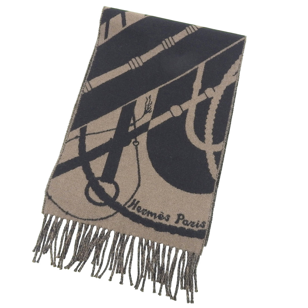 Excellent HERMES Scarf Click crack With fringe Brown cashmere Women
