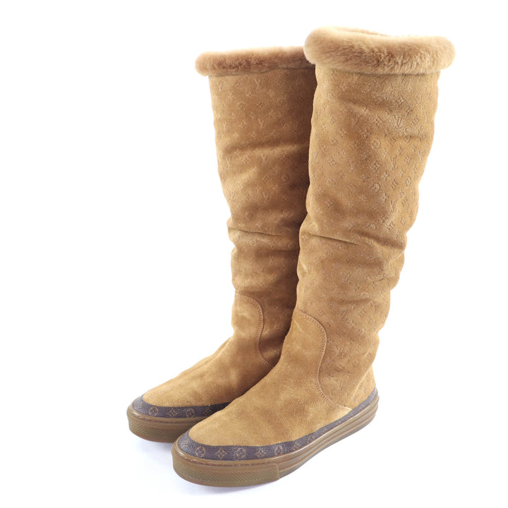 Excellent LOUIS VUITTON Knee-high boots Snowball line Brown Mouton Women 36.5