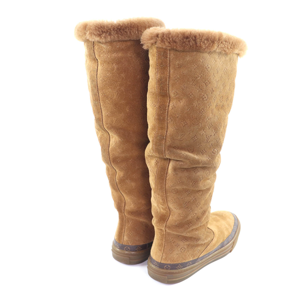Excellent LOUIS VUITTON Knee-high boots Snowball line Brown Mouton Women 36.5