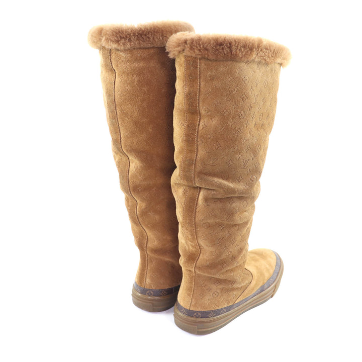 Excellent LOUIS VUITTON Knee-high boots Snowball line Brown Mouton Women 36.5