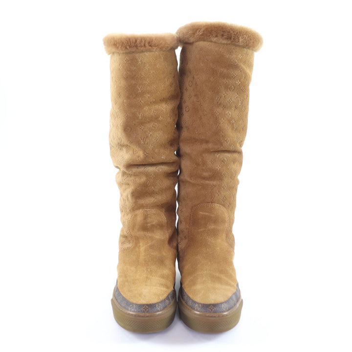 Excellent LOUIS VUITTON Knee-high boots Snowball line Brown Mouton Women 36.5