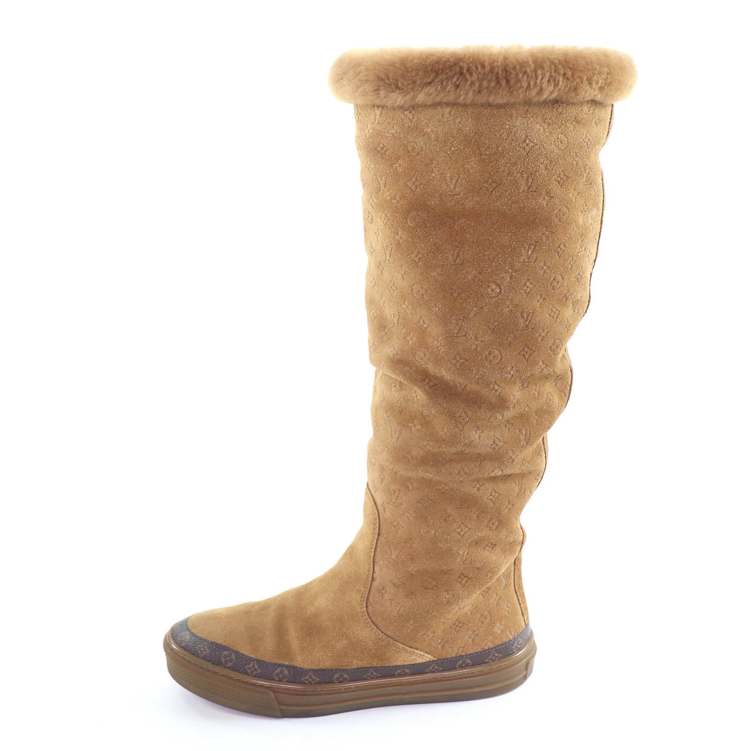 Excellent LOUIS VUITTON Knee-high boots Snowball line Brown Mouton Women 36.5