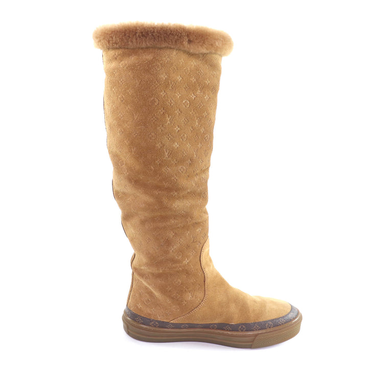 Excellent LOUIS VUITTON Knee-high boots Snowball line Brown Mouton Women 36.5