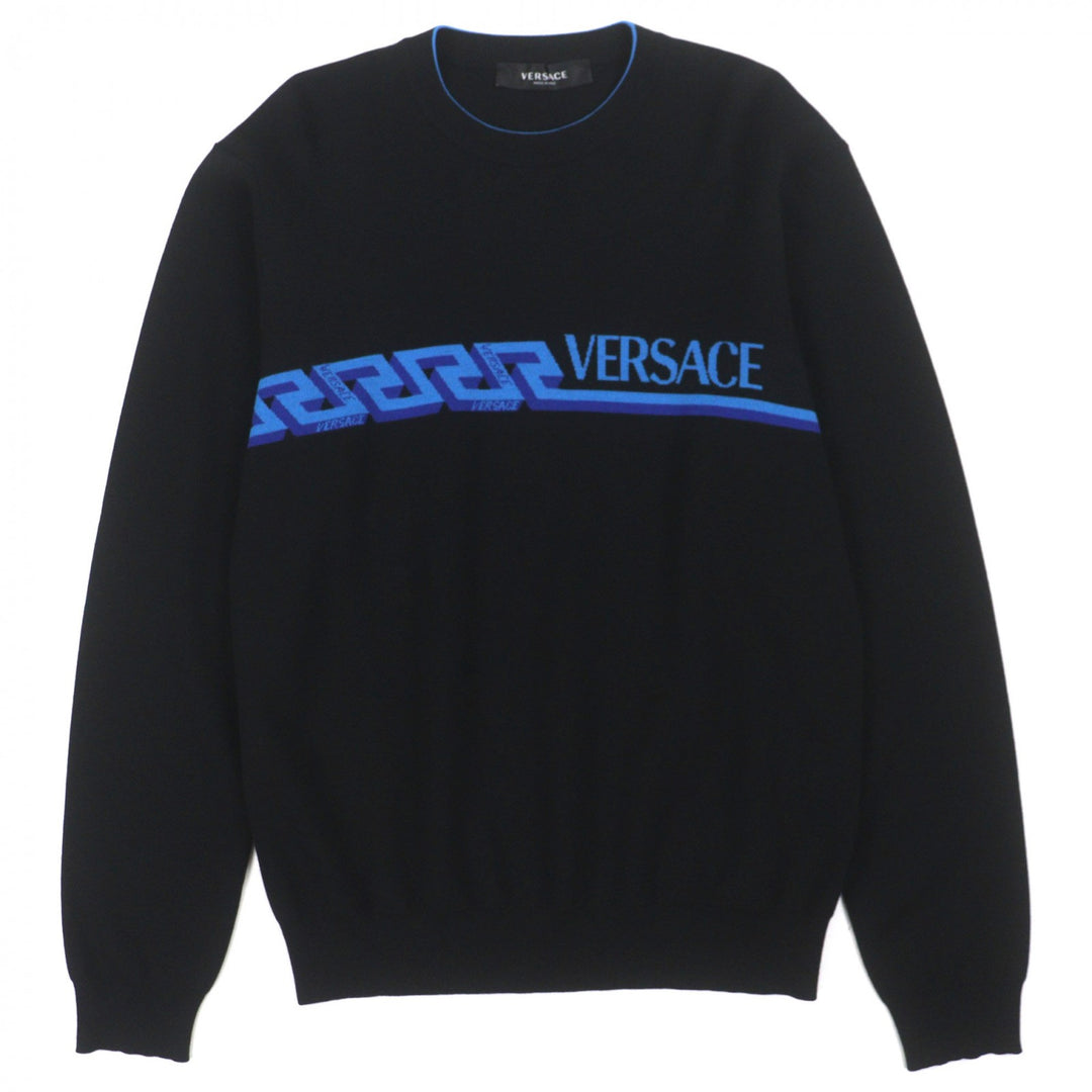 Discounted Great VERSACE sweater Logo pullover knit black wool mens 48 1003703