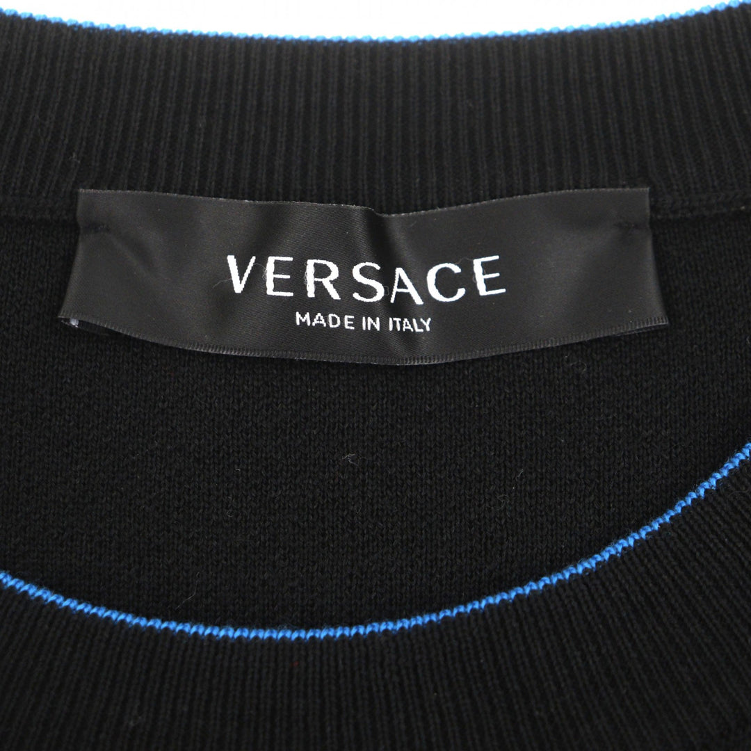Discounted Great VERSACE sweater Logo pullover knit black wool mens 48 1003703