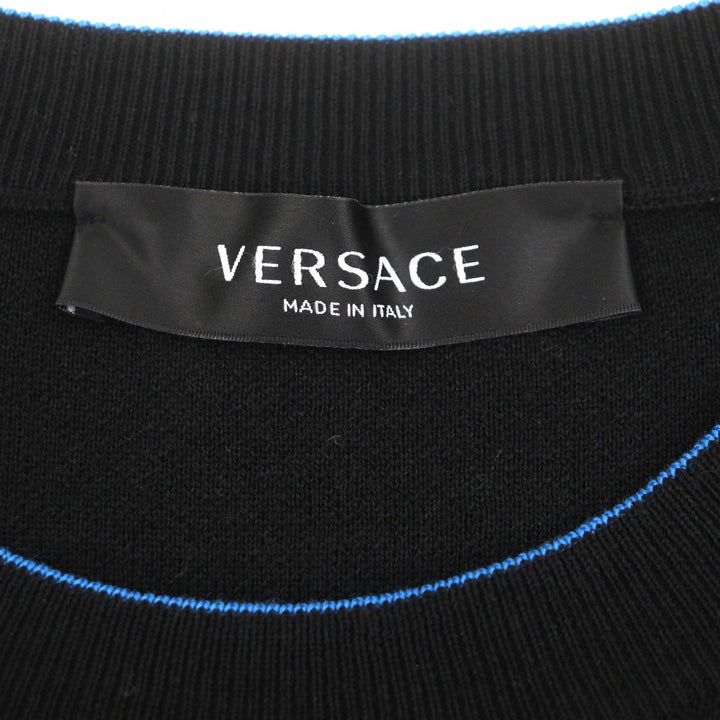 Discounted Great VERSACE sweater Logo pullover knit black wool mens 48 1003703