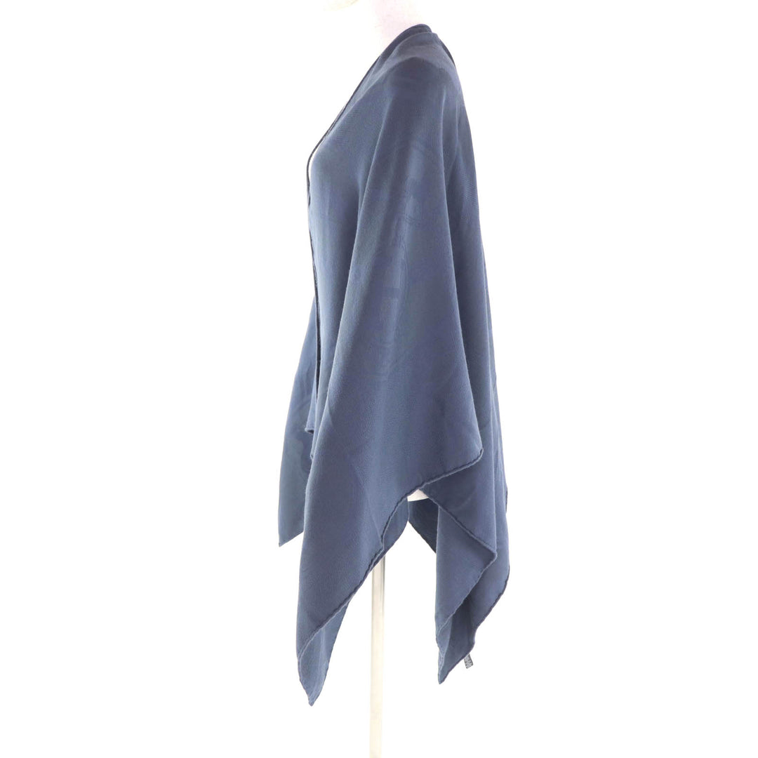 Excellent HERMES poncho Exlibris Leather Navy cashmere Women