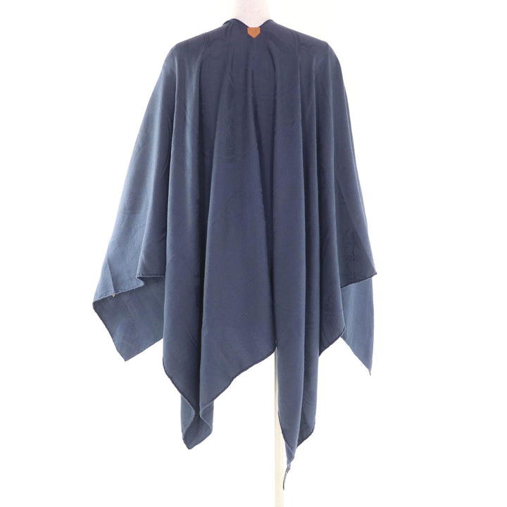 Excellent HERMES poncho Exlibris Leather Navy cashmere Women