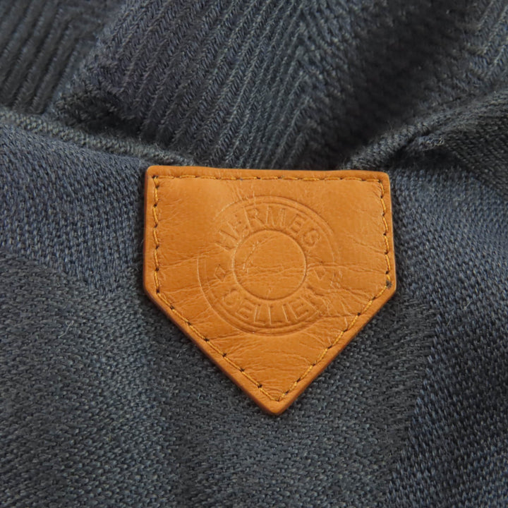 Excellent HERMES poncho Exlibris Leather Navy cashmere Women