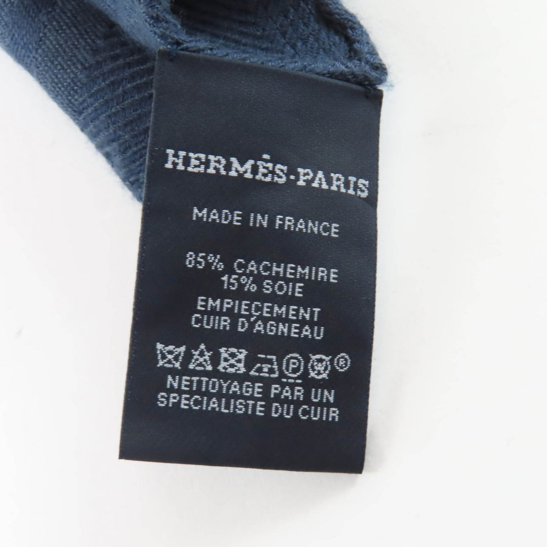 Excellent HERMES poncho Exlibris Leather Navy cashmere Women