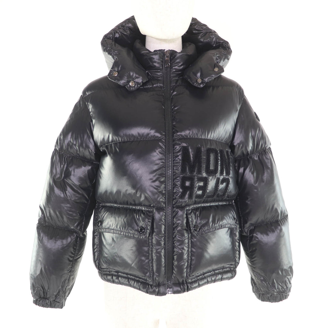 Excellent MONCLER Down jacket ABBAYE Front logo Hooded ZIP UP black Nylon Women