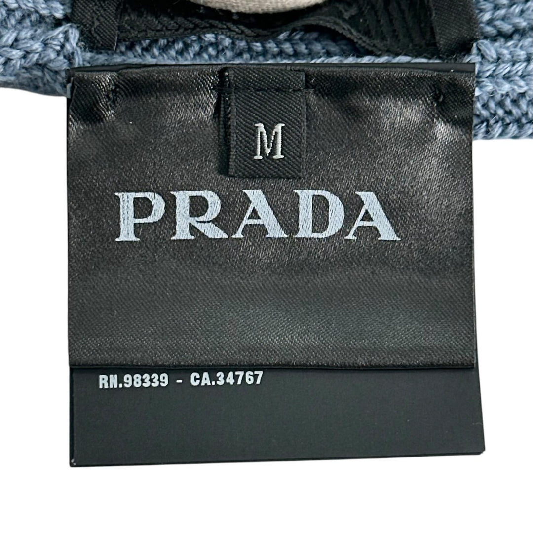 Excellent PRADA Knit cap Logo tag ribbed knit hat blue wool mens M UMD188