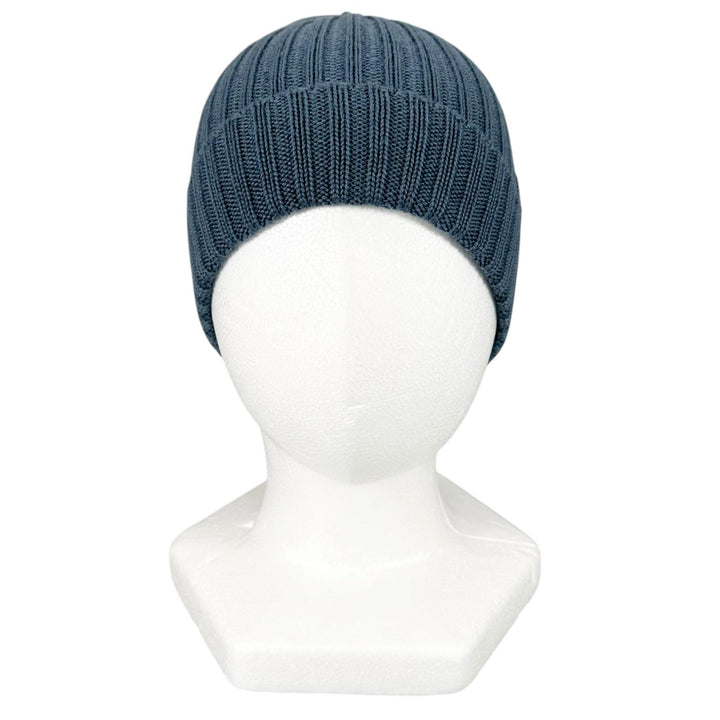 Excellent PRADA Knit cap Logo tag ribbed knit hat blue wool mens M UMD188