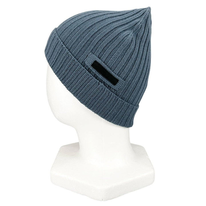 Excellent PRADA Knit cap Logo tag ribbed knit hat blue wool mens M UMD188